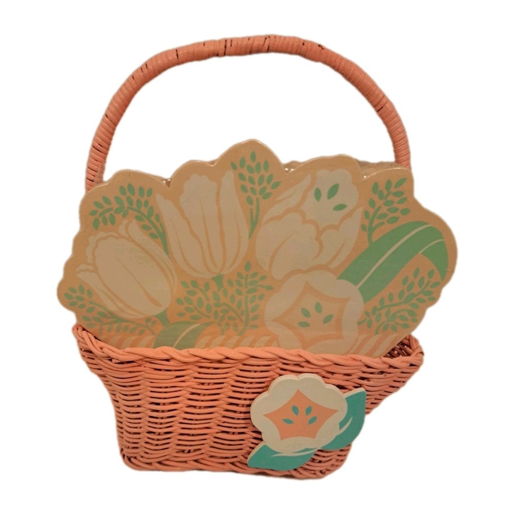 Vintage Avon Spring Notes Pink Wicker Basket Notepaper Holder NEW
